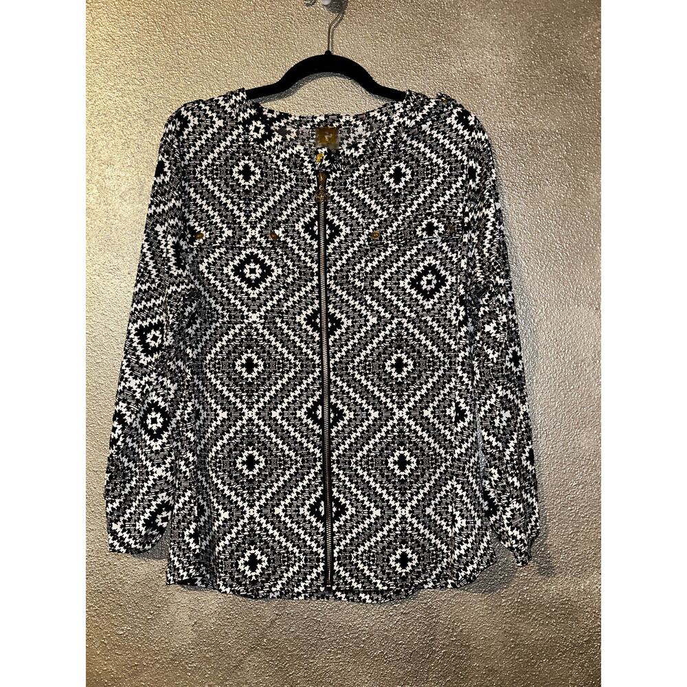 Anne Klein Camellia Office Business Professional Full Front Zip Long Sleeves Top